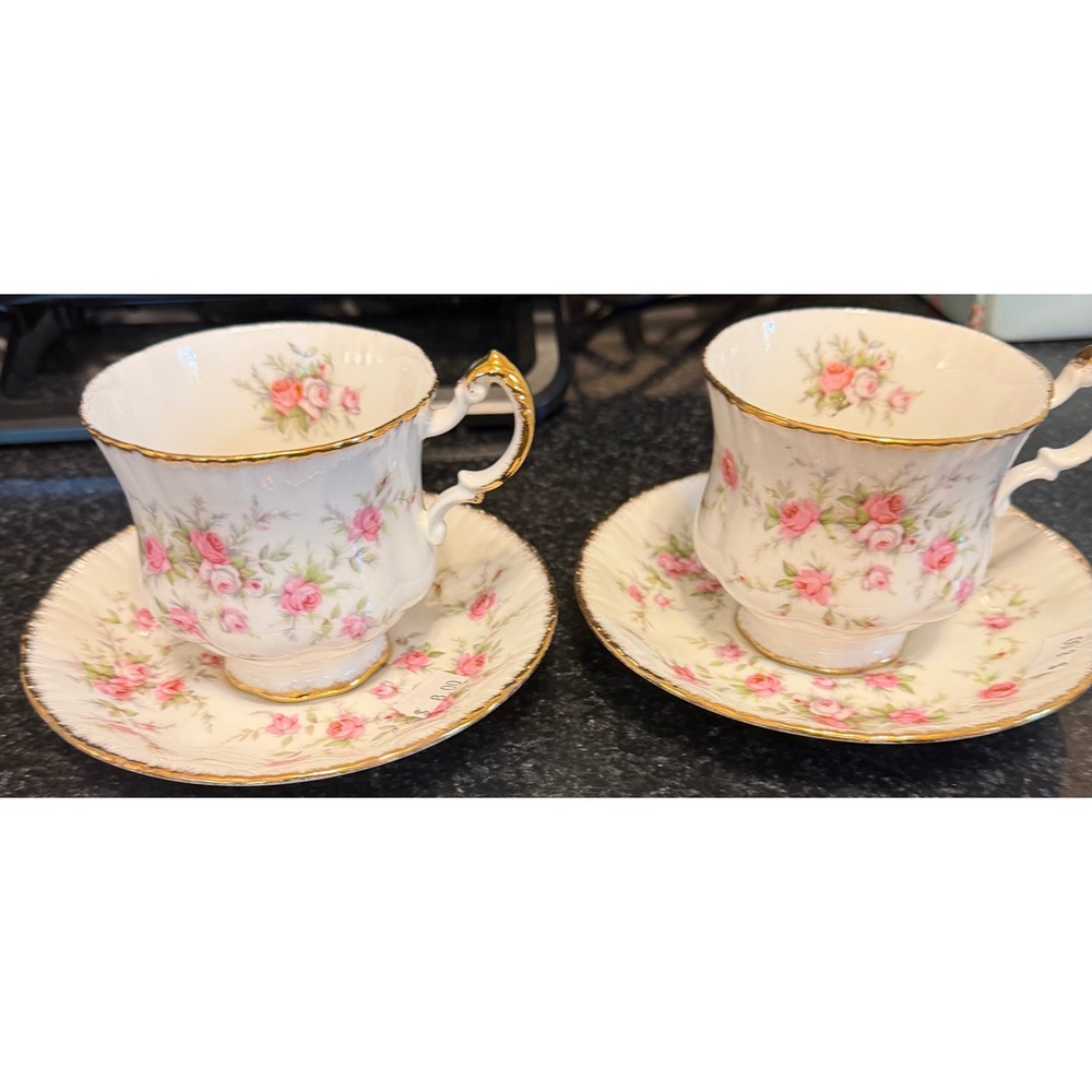 Paragon Victoriana Rose Tea Cup and Saucer Set Fine Bone China England Pair